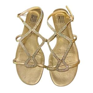 Pelle Moda gold Strappy Sandals with Crystal Embellishments. Size 7M. GUC